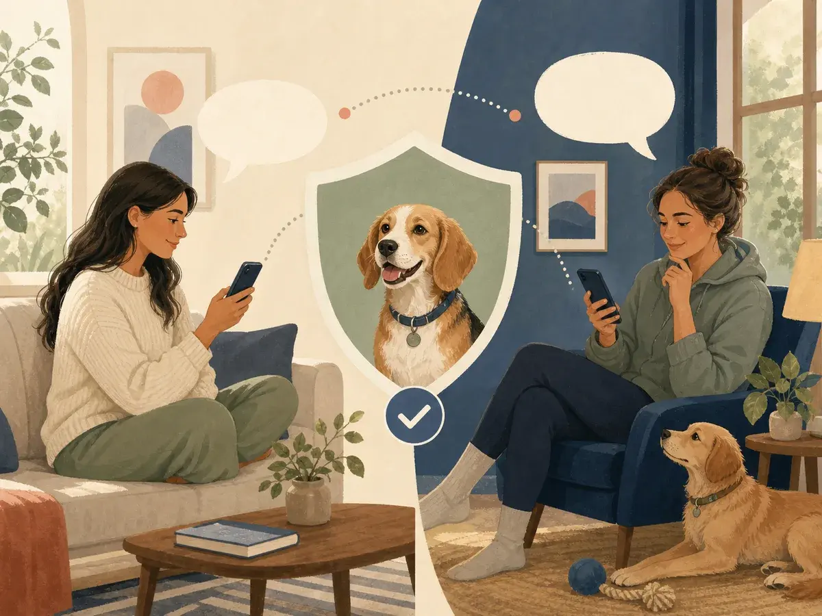 An owner and sitter discuss care in the Petlify chat